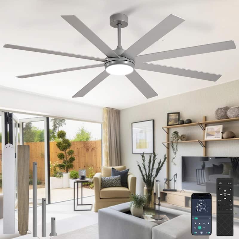 Large Ceiling Fan with Light - 8-Blade, Remote App Control, Dimmable 3CCT, Quiet DC Motor​, 66/72 Inches