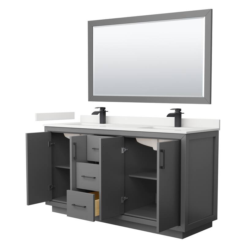 Icon 66-inch Double Vanity, Quartz Top, 58-inch Mirror