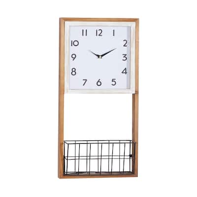 Wood Wall Clock with Basket - Brown - Roche River Decor