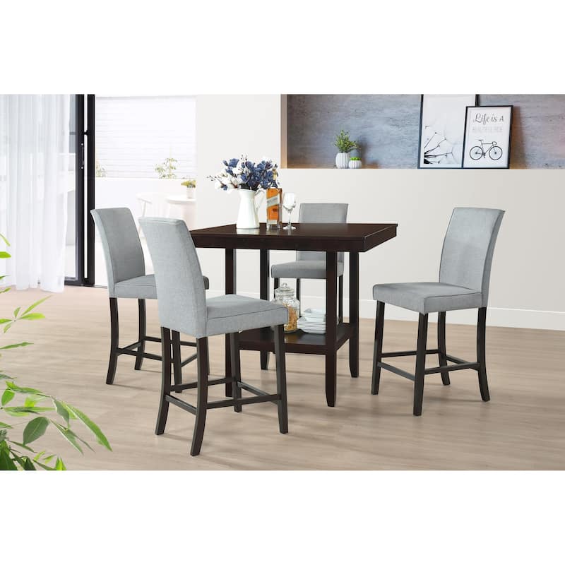 Macon 5-pieces Counter Height Dining Table and Chair - Table and 4 Chairs - Cappuccino