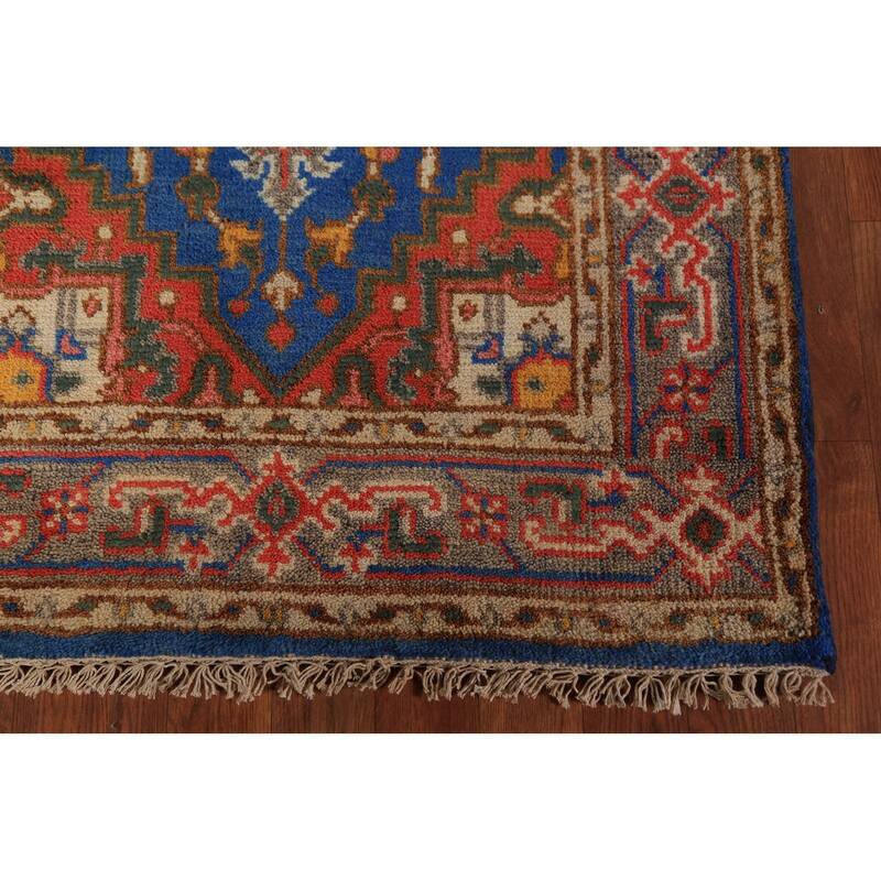 Blue Geometric Heriz Serapi Indian Foyer Rug Handmade Wool Carpet - 3'0"x 5'0"