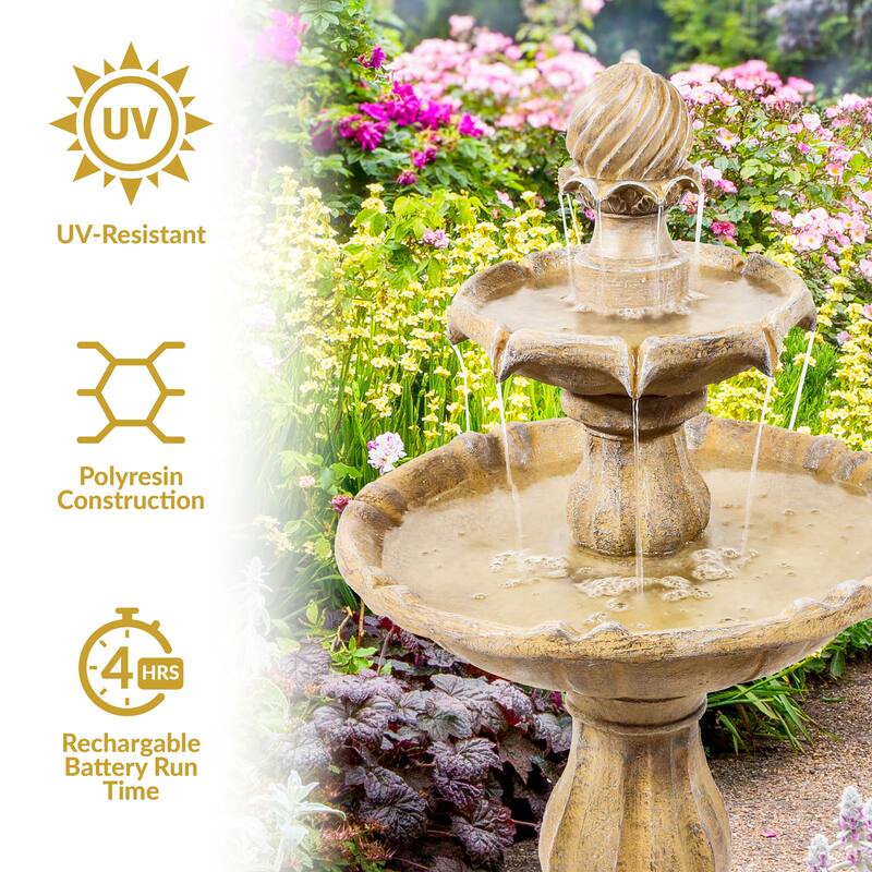 Sunnydaze Two Tier Solar-on-Demand Fountain, 35 Inch Tall - 35-Inch