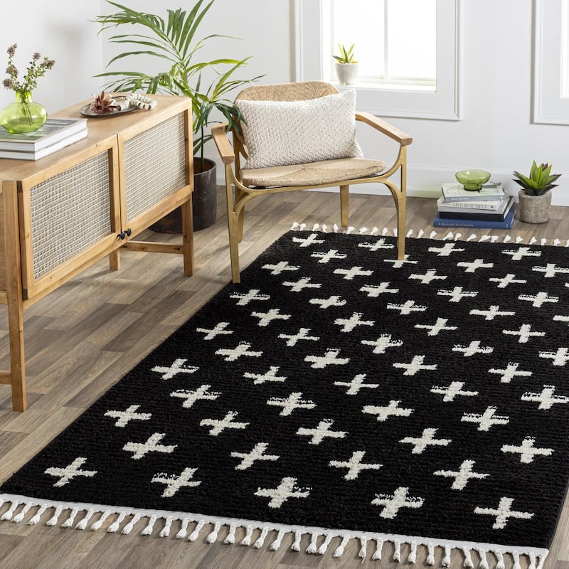 Livabliss Casual Casablanca Shag Graphic Area Rug - 6'7" x 9' - Black