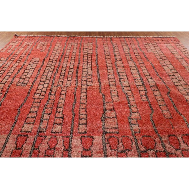 Geometric Coral Moroccan Large Oriental Area Rug Handmade Wool Carpet - 11'4" x 18'6"