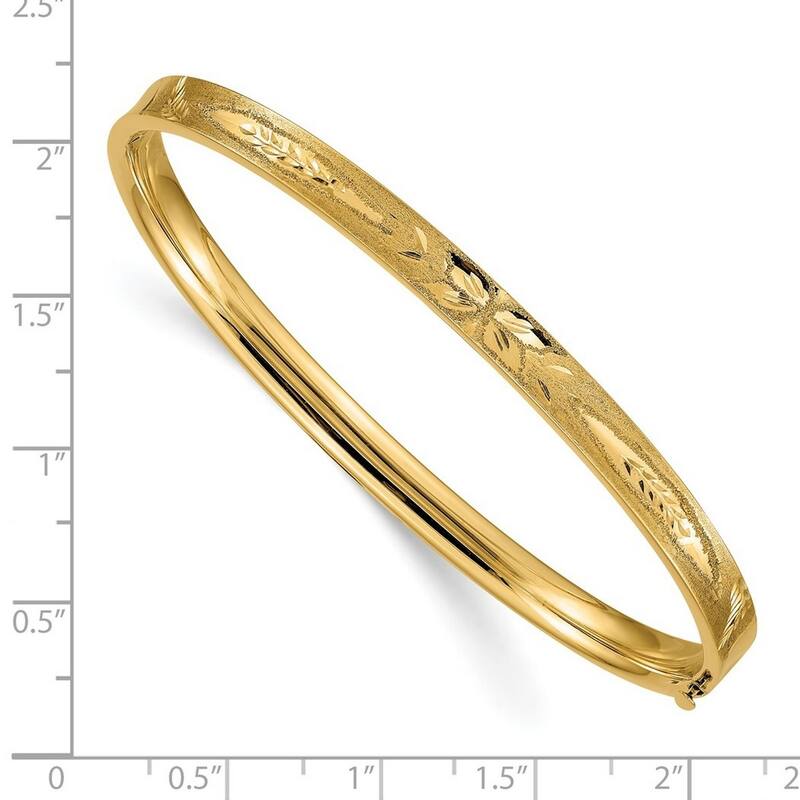 Curata 14k Yellow Gold 3/16" Sparkle Cut Concave Hinged Bangle Bracelet