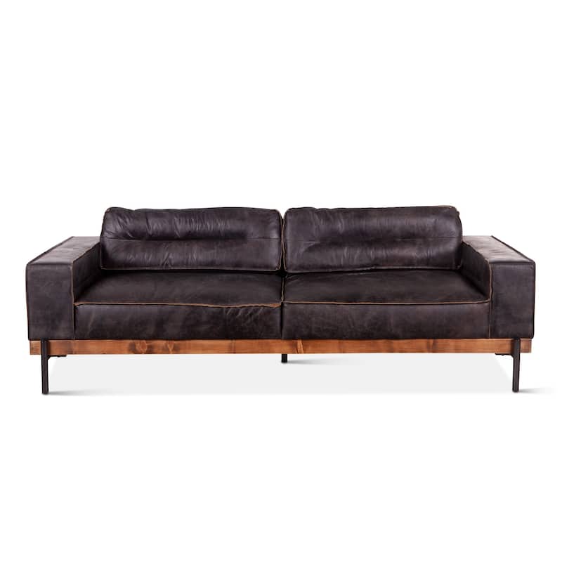 Chiavari Distressed Antique Ebony Leather Sofa