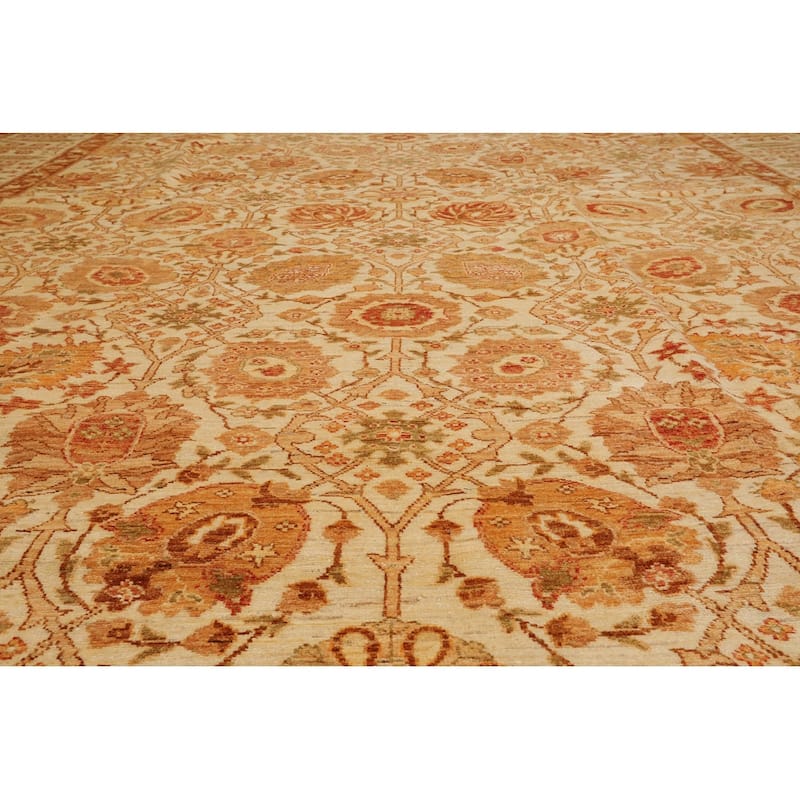 Hand Knotted Peshawar Ivory, Brown Wool Traditional Oriental Area Rug - 10' 4'' x 13' 7''