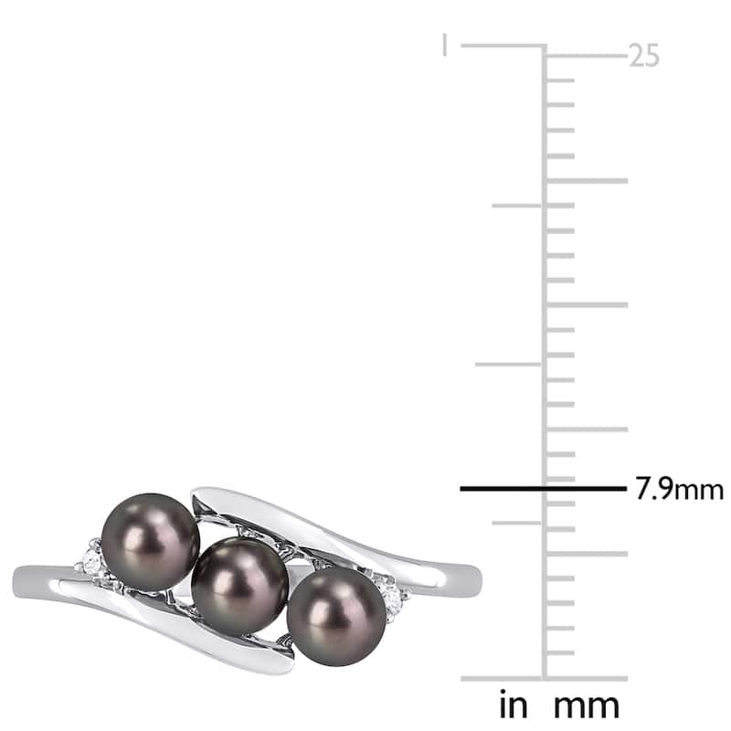 Miadora 3.5-4mm Black Cultured Freshwater Pearl and Diamond Accent Triple Pearl Bypass Ring in Sterling Silver