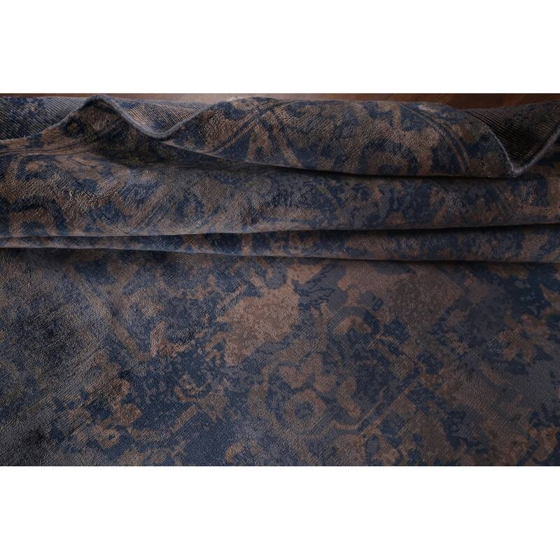 All-Over Blue Abstract Indian Area Rug Handmade Wool Carpet - 6'7"x 9'8"