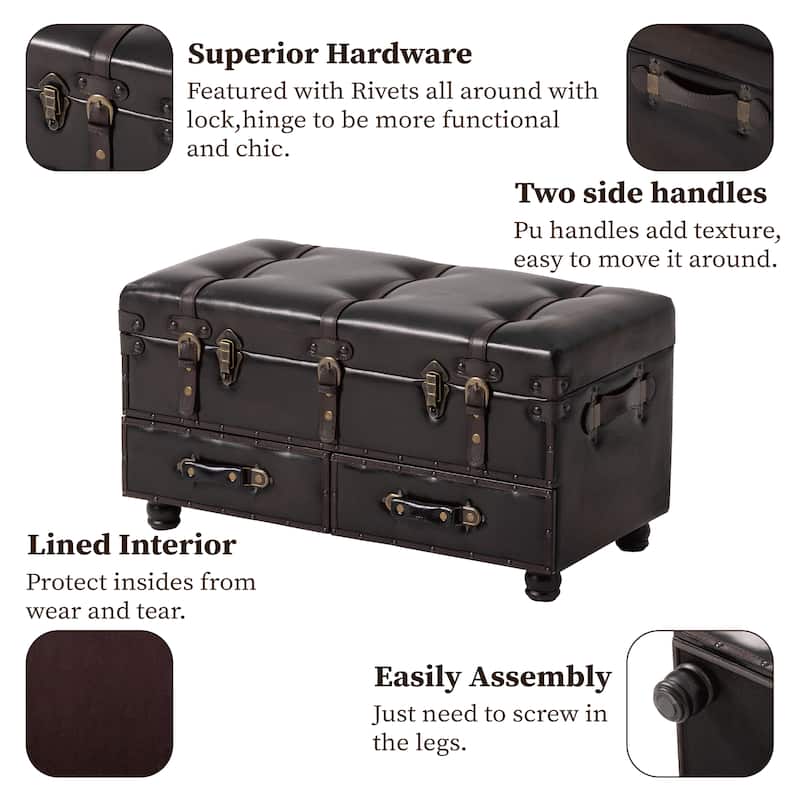 COZAYH Vintage Storage Ottoman Bench, Chest Cabinet with Latch Closure and Buckle for Bedroom Closet Home Organizer Decorative