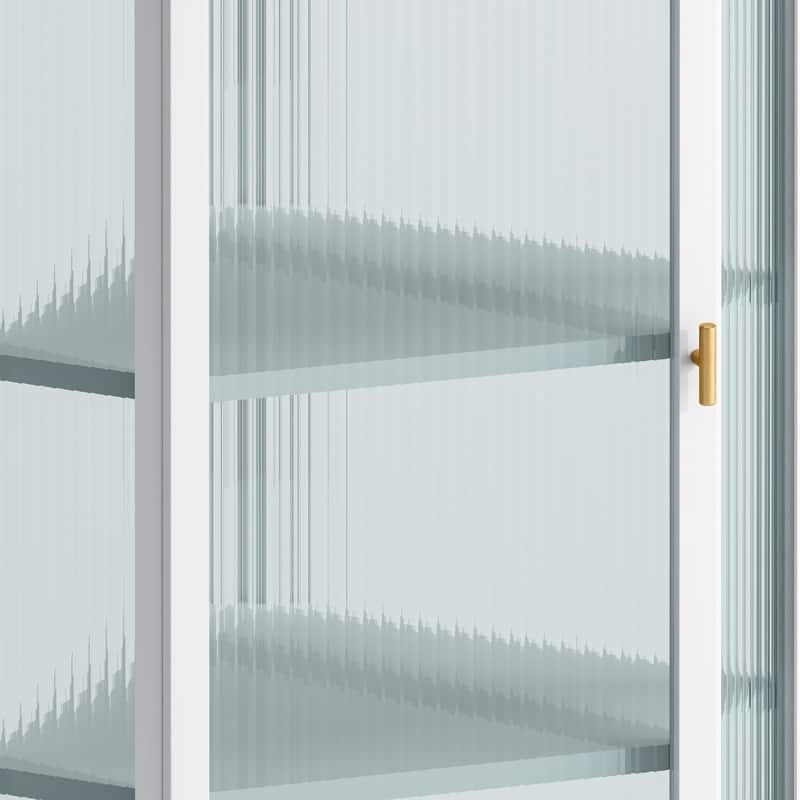 White Glass Door Wall Mounted Bathroom Corner Cabinet with Featuring Four-tier Storage for Kitchen