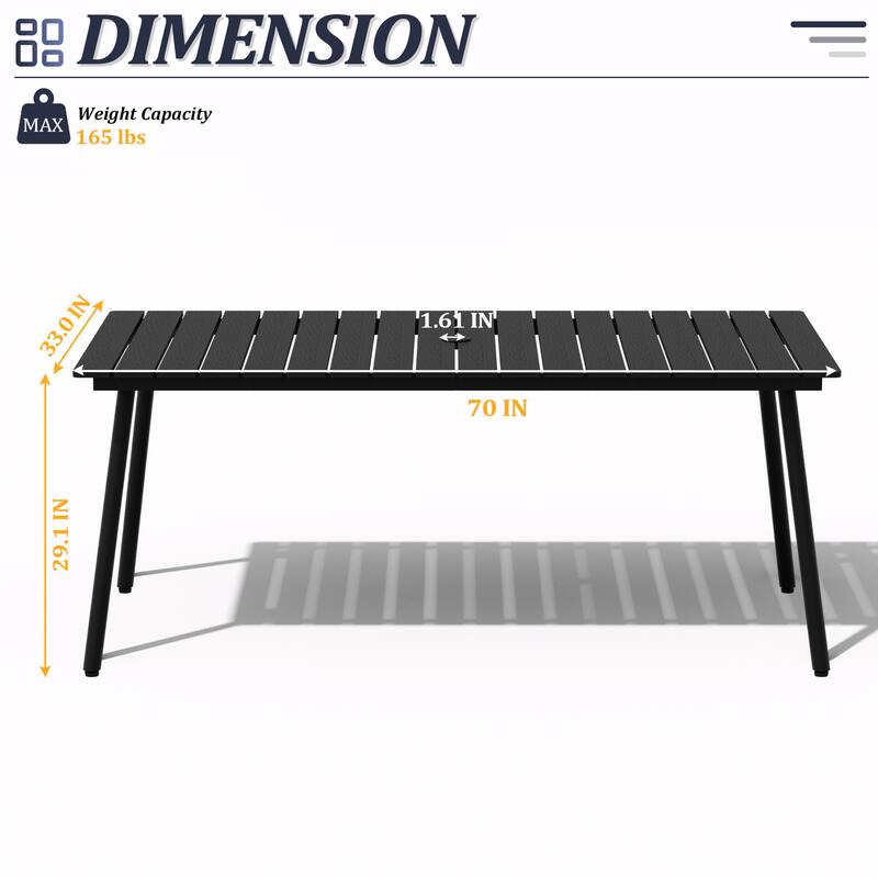 Pellebant Outdoor Aluminum Rectangular Dining Table