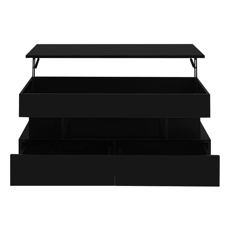 Lift-Top Coffee Table with 2 Drawers, Modern Center Table with Hidden Storage Compartment and LED Lights for Living Room