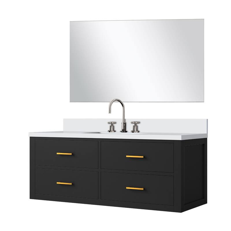 Castor Bath Vanity with Cultured Marble Top, Sink, Mirror and Faucet
