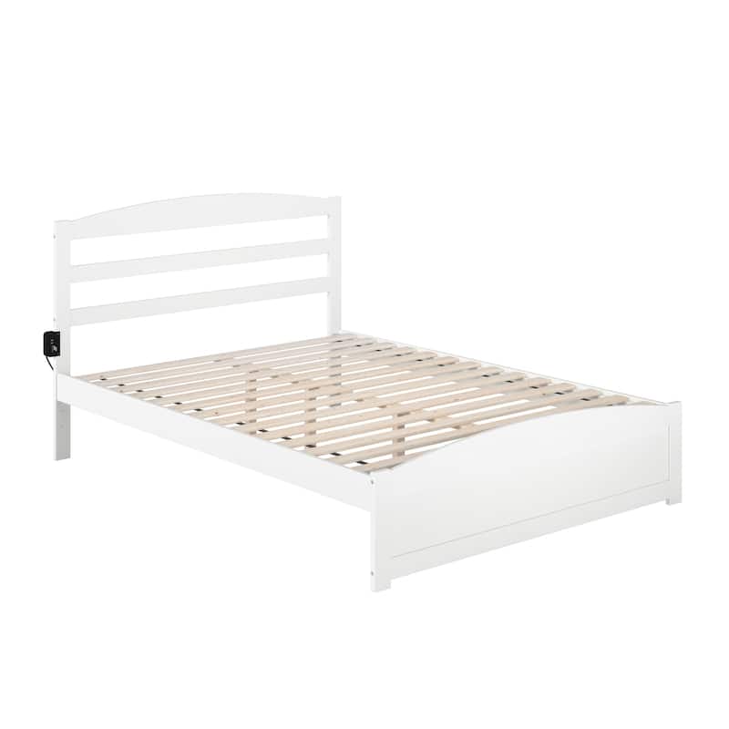 Queen Platform Bed with Footboard & Charging Station - White Finish