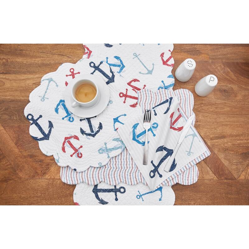 Anchors Away Cotton Quilted Rectangular Reversible Placemat Set of 6 - Set of 6