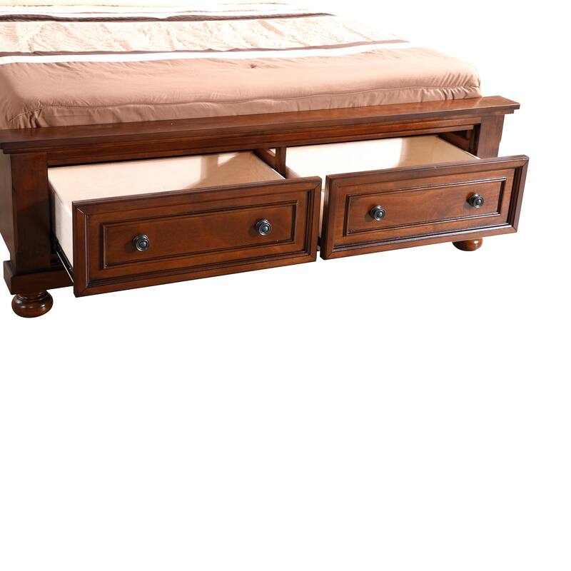 Wooden Sleigh Queen Panel Bed with Two Storage Drawers - 97" - Brown