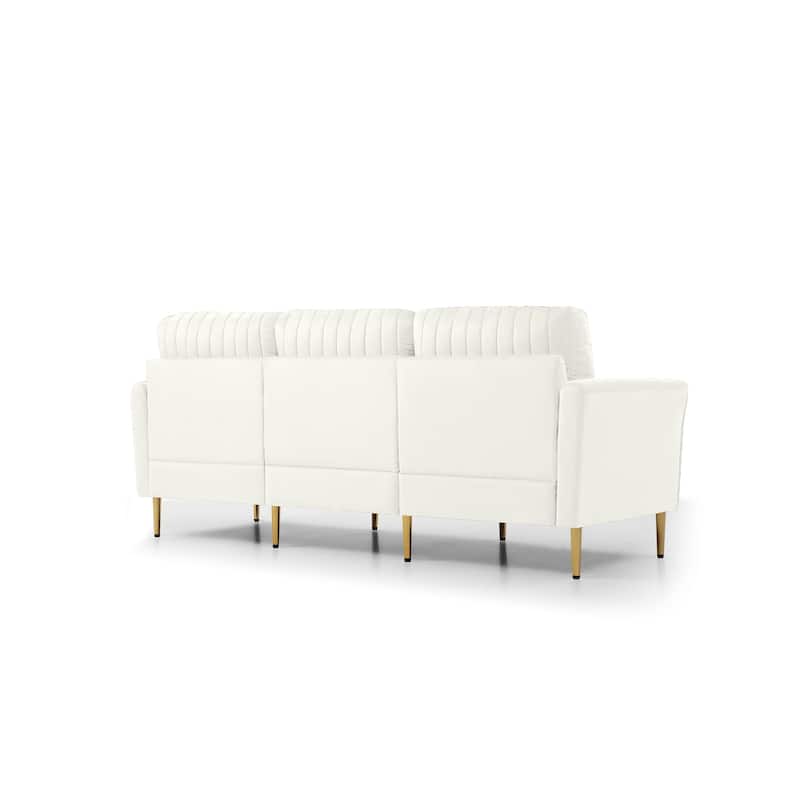 3-Seat Sofa Velvet Upholstered Living Room Tufted Back Couch Sofa with Reversible Cushions and Metal Legs, Includes Pillows