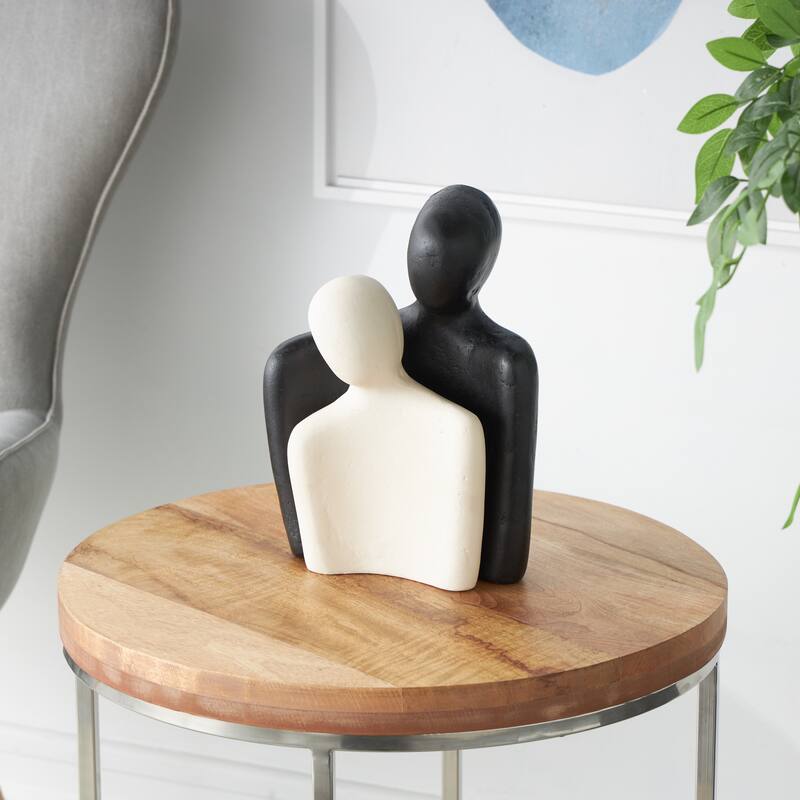 Paper Mache People Nesting Sculpture with Black Accent Piece - Set of 2 Cream - Roche River Decor - 3"W x 9"L x 12"H