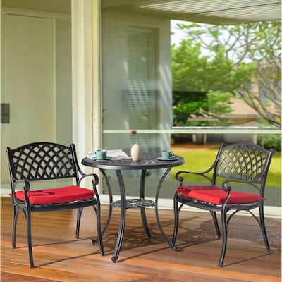 Outdoor 2-Person Cast Aluminum Bistro Set with Umbrella Hole