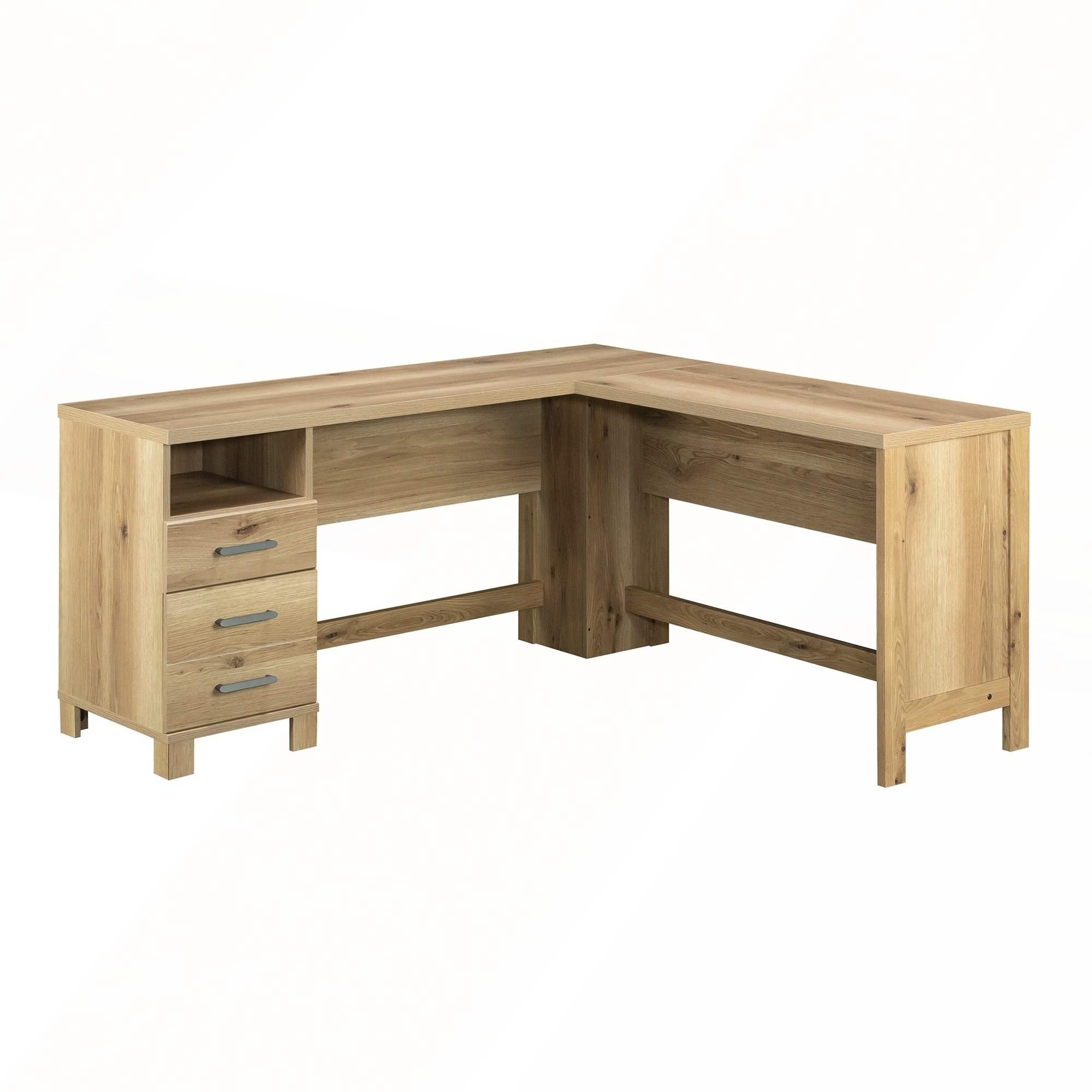 Rustic L-Shaped Desk with Spacious Desktop and Organized Storage for Home Office and Study