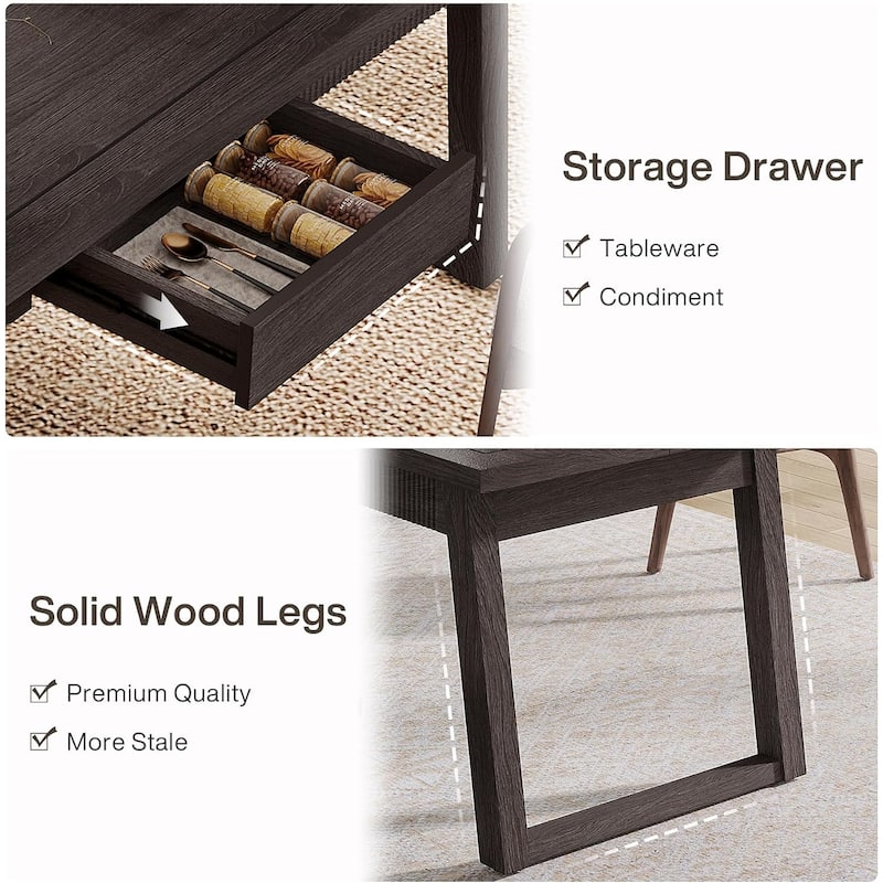 55 Inches Dining Table with Storage Drawer, Rectangular Dinner Kitchen Table