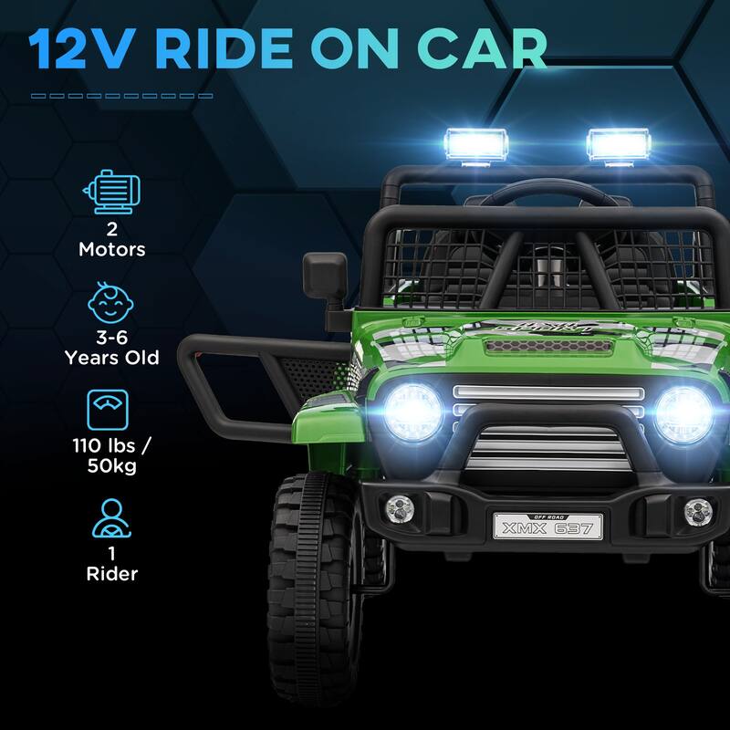 Battery Powered 12V Ride-On Truck Car for Kids, Dual Motors, Music, Horn, and Parent Remote Control, for Kids Ages 3-6