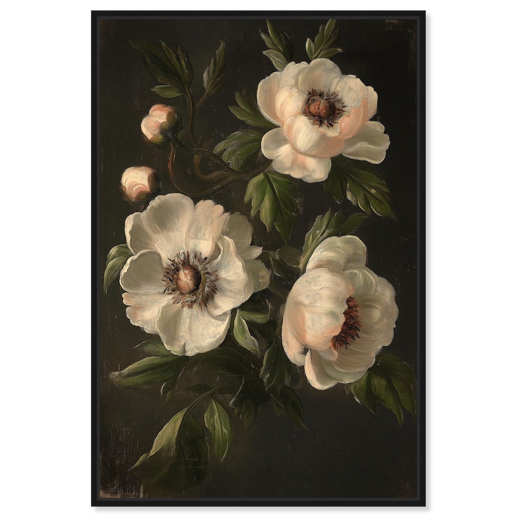 White Peonies in Dark I Canvas by Art Remedy