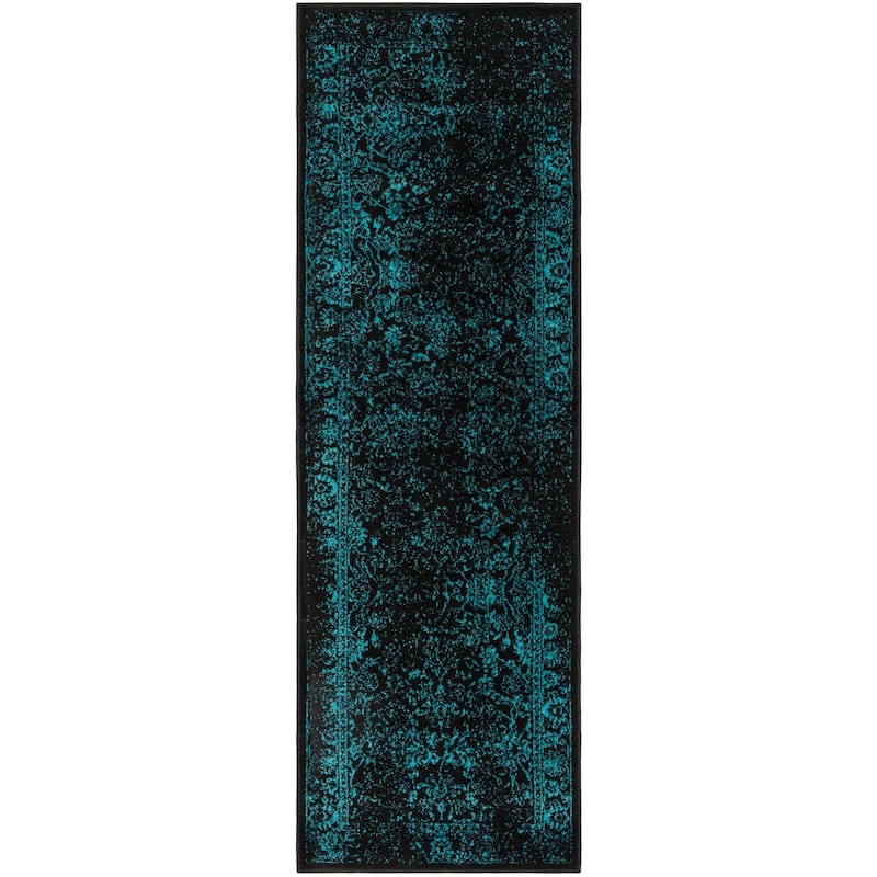 SAFAVIEH Adirondack Riin Rustic Shabby Chic Distressed Rug - 2'6" x 18' Runner - Black/Teal