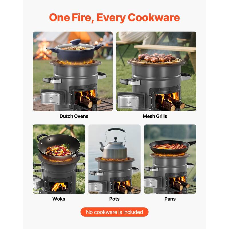 Outdoor Rocket Stove for Backpacking, Burn Twigs, Sticks, Charcoal - N/A
