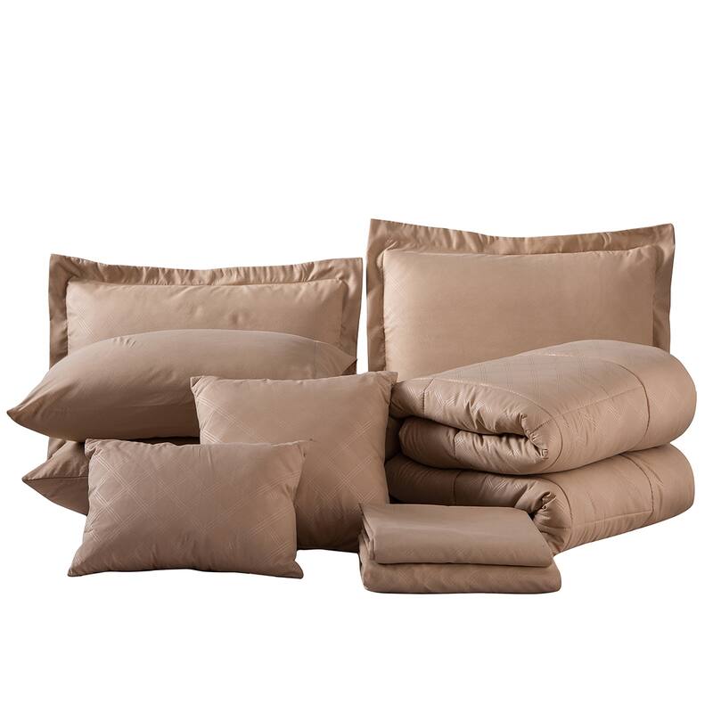 10-piece Solid Plaid Comforter Set