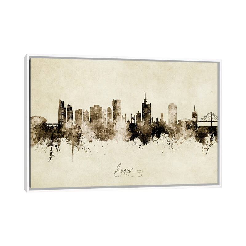 iCanvas "Lagos Nigeria Skyline Vintage" by Michael Tompsett Framed Canvas Print - White - 26x40