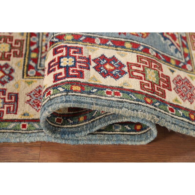 Light Blue Kazak Foyer Rug Hand-Knotted Traditional Wool Carpet - 2'11" x 3'11"