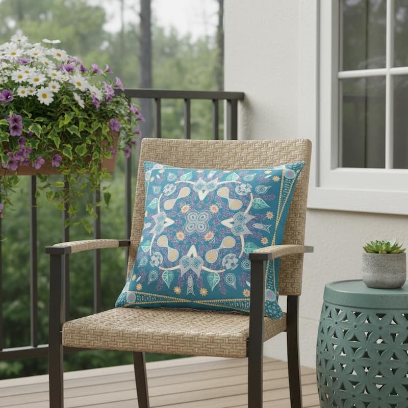 HomeRoots 16" x 16" Aqua Blown Seam Paisley Indoor Outdoor Throw Pillow - 16.00' X '5.00' X '16.00 - Aqua - 16.00' X '5.00' X '16.00