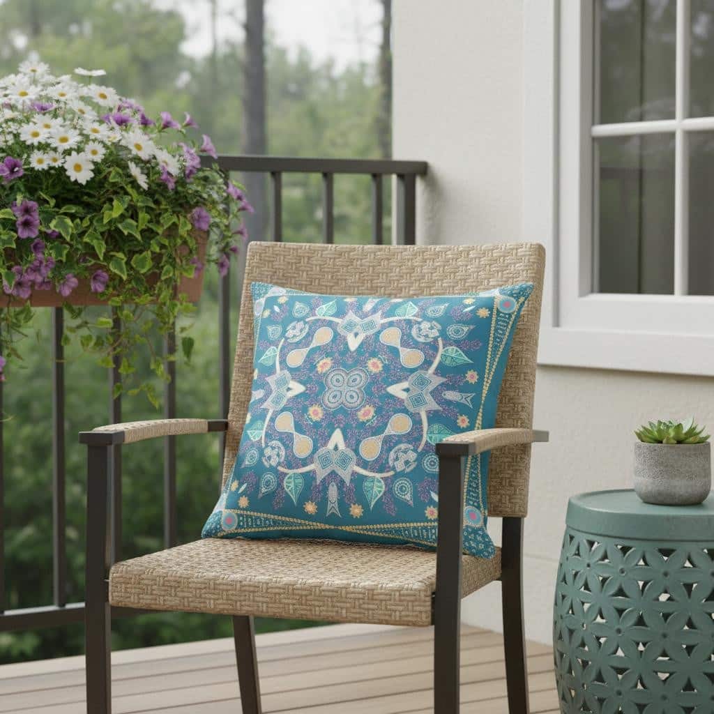 HomeRoots 16" x 16" Aqua Blown Seam Paisley Indoor Outdoor Throw Pillow - 16.00' X '5.00' X '16.00