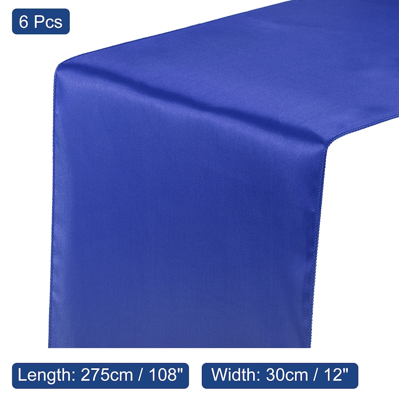 6 Pack Satin Table Runner, 12"x108" Smooth Silk Table Runner - Navy Blue