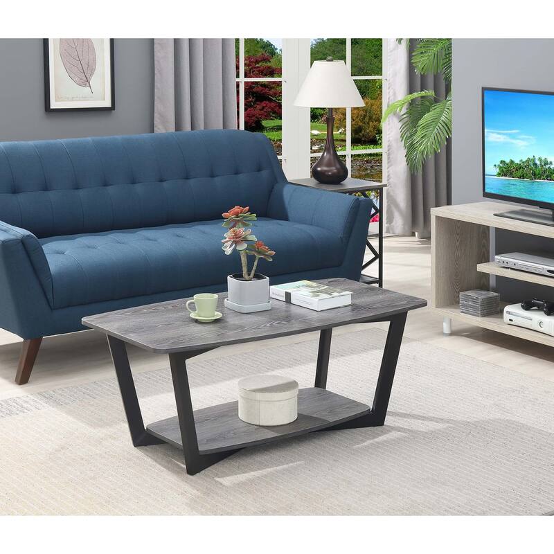 Convenience Concepts Graystone Coffee Table with Shelf - Weathered Grey/Black
