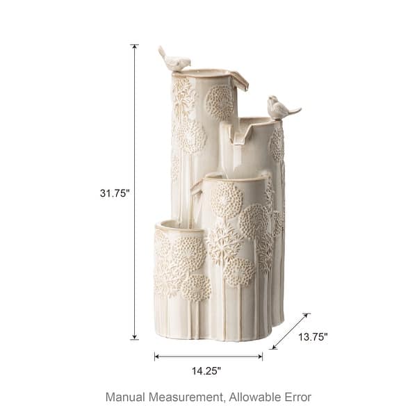 dimension image slide 5 of 7, Glitzhome 26"H/ 31"H 4-Tier LED Vase-Shaped Ceramic Outdoor Floor Fountain with Birds/ Lotus
