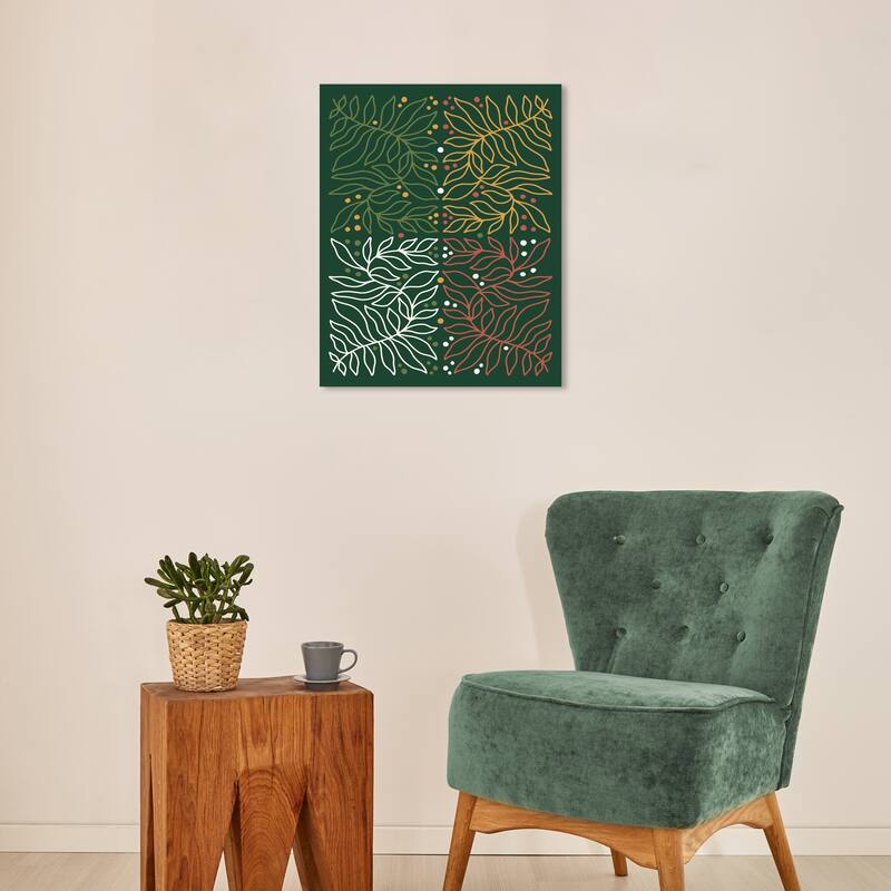 Wynwood Studio Canvas Floral and Botanical Christmas Leaves Poster Green Modern & Contemporary Wall Art Canvas Print - 16 x 20