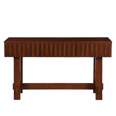 52 Inch Living Room Sofa Table, Rectangular Fluted Entryway Table, Solid Wood Console Table with 3 Storage Drawers