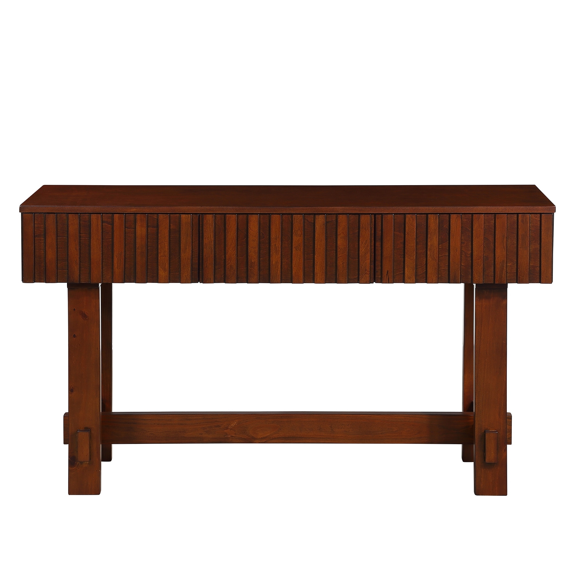 52 Inch Living Room Sofa Table, Rectangular Fluted Entryway Table, Solid Wood Console Table with 3 Storage Drawers
