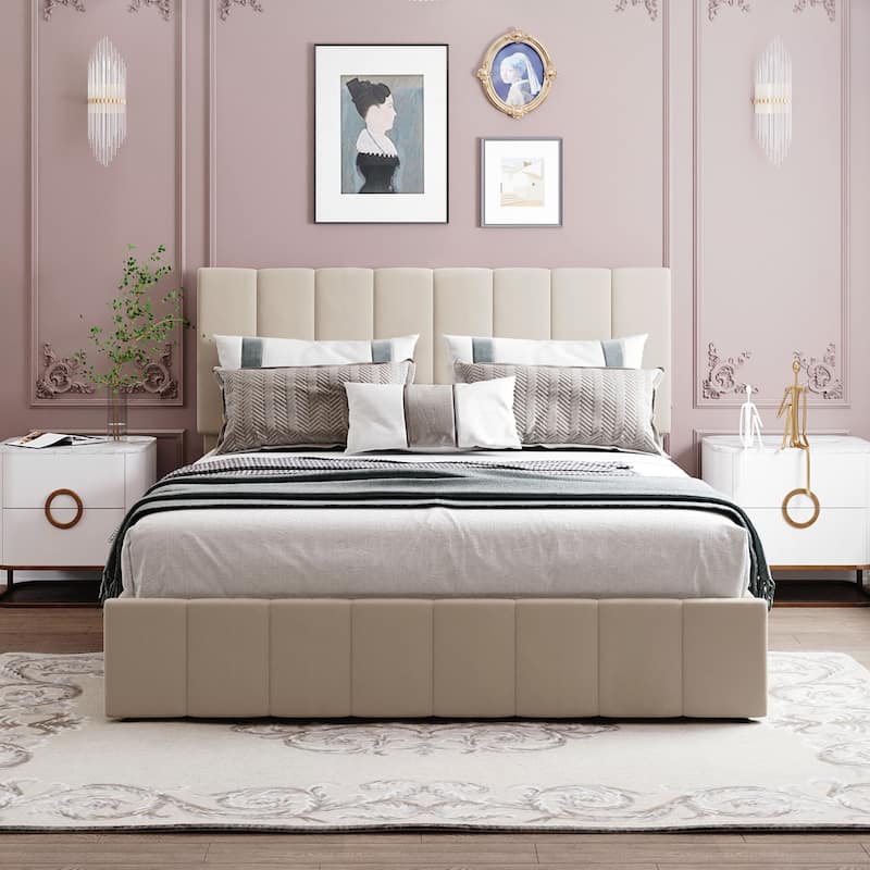 Queen size Upholstered Platform bed with a Hydraulic Storage System
