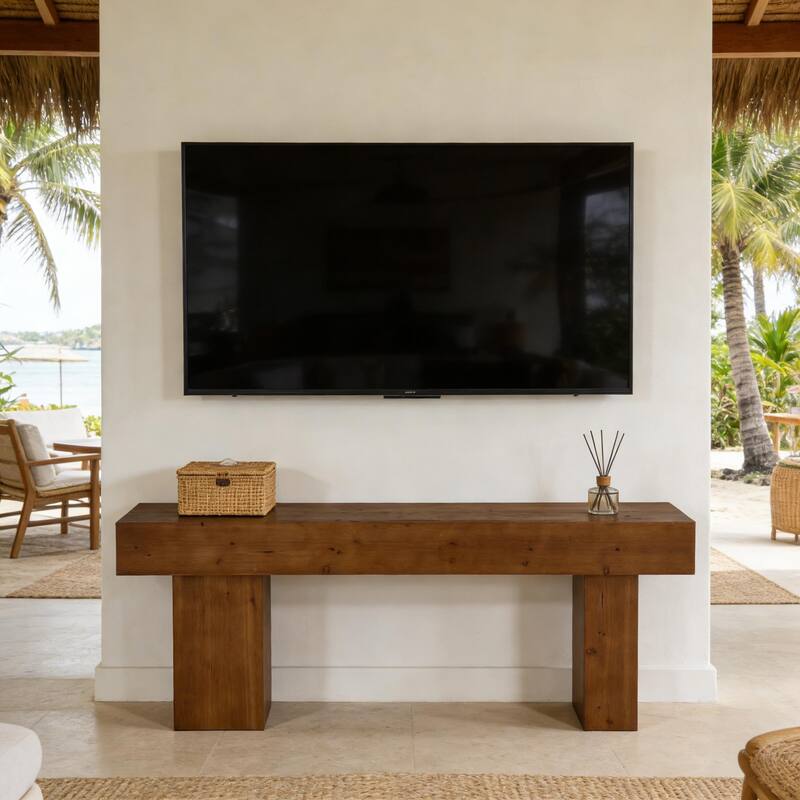 Solid Wood TV Stand for 55/60/65/75 Inch TVs, Entertainment Center Media Console Table for Living Room Bedroom