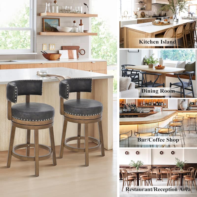Modern Velvet Swivel Bar Stool - 25" or 30" Counter Height with Adjustable Footrest & Walnut Base, for Kitchen Islands