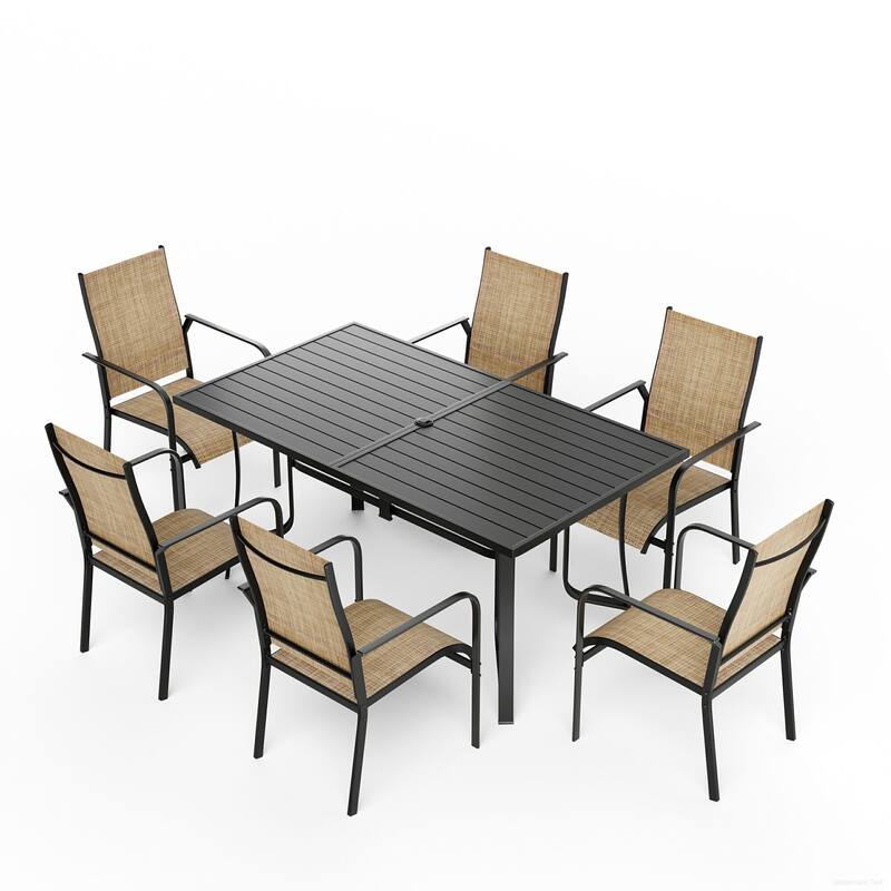 Patio Dining Set w Textilene / Swivel Rocking Chairs, Outdoor Table & Chairs w Adjustable Umbrella Hole, 5/7/9-Piece Garden Set