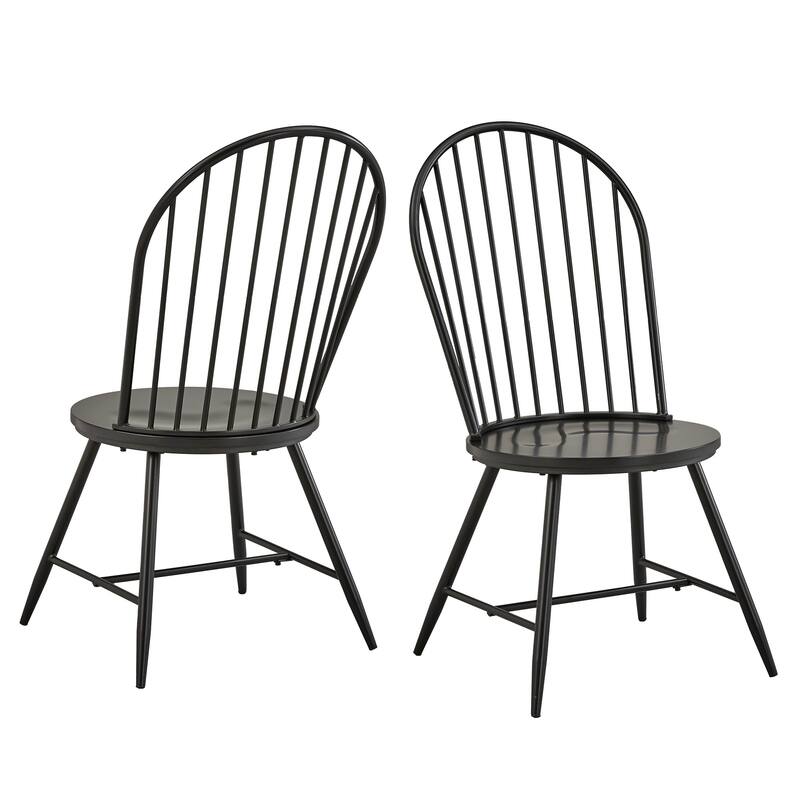 Truman Hoop High Back Windsor Metal Side Chair with Wood Seat (Set of 2) by iNSPIRE Q Modern - Black