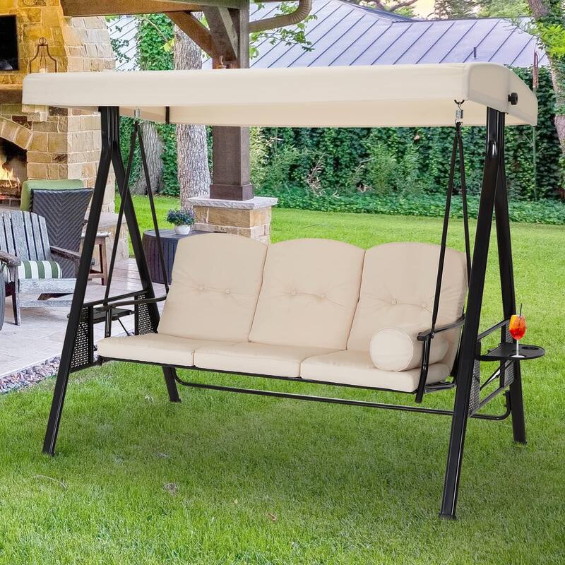 AECOJOY 3-Seat Porch Swing Chair, Patio Swing Chair w/ Cushions