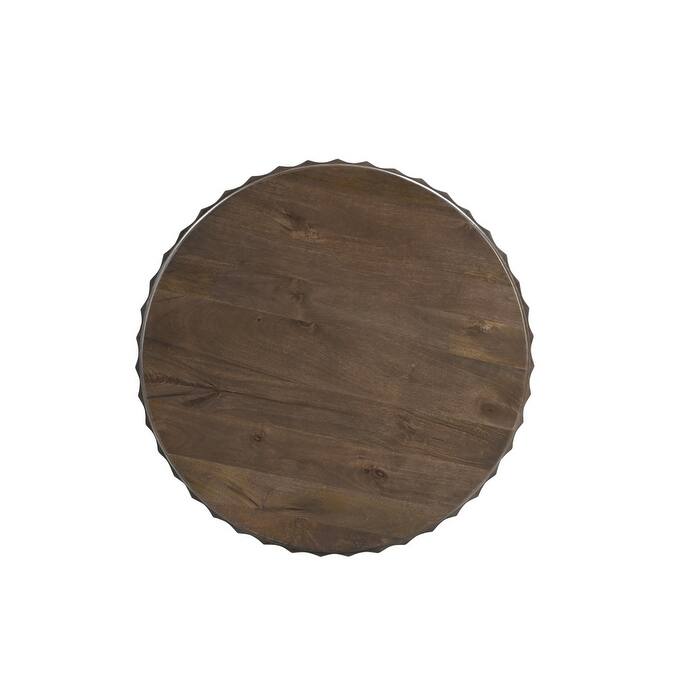 HomeRoots 36" Brown Solid Wood Round Drum Coffee Table - 36.00 in. x 18.00 in. x 36.00 in.
