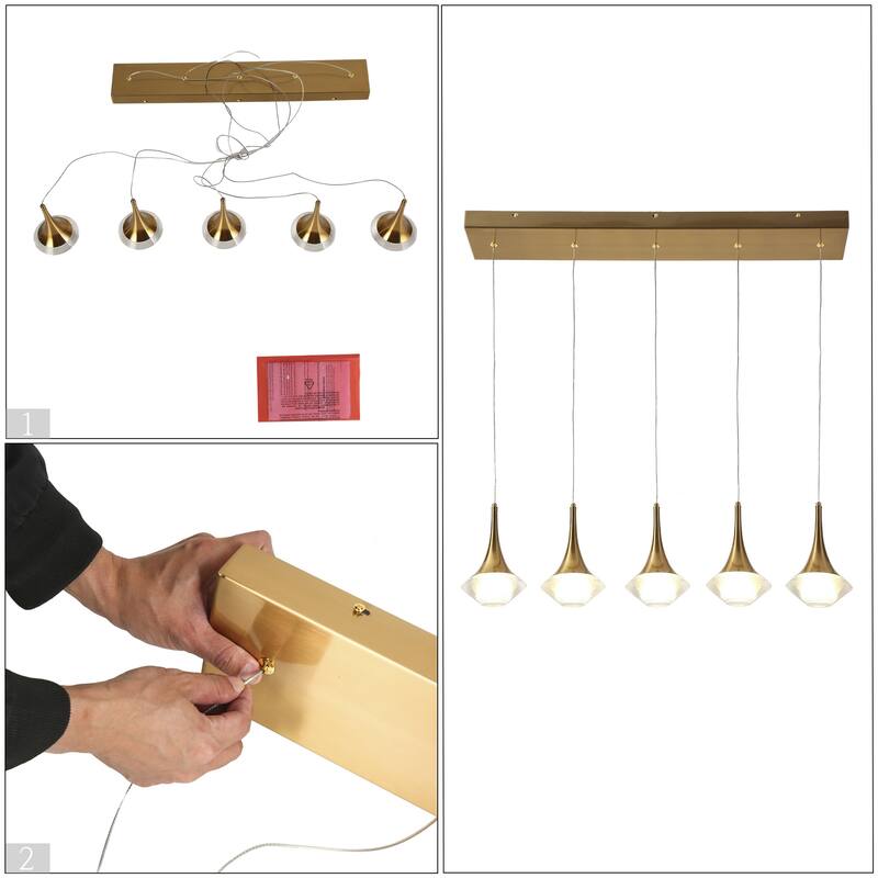 Modern LED 5-Light Chandeliers Island Pendant Light for Kitchen Island - Gold