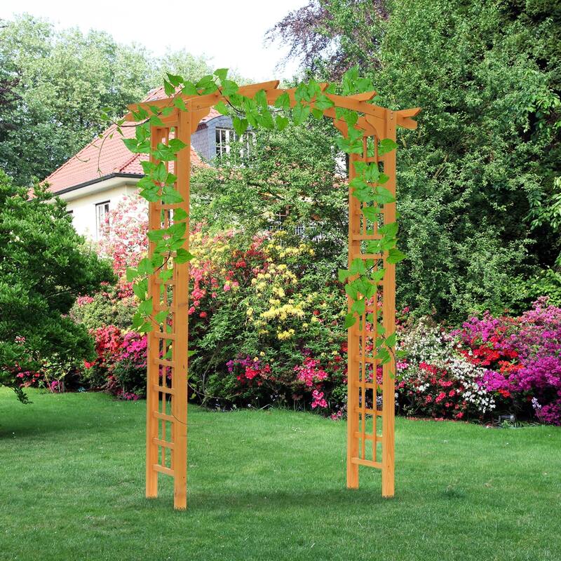 63" Fir Wood Garden Arbor with Pergola-Style Top Natural Yellow Finish, Outdoor Decorative Archway for Vines & Plants